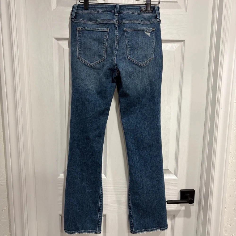 2/$25 Abercrombie & Fitch Blue Distressed Harper Low Rise Skinny Boot Cut Jeans - Picture 4 of 7